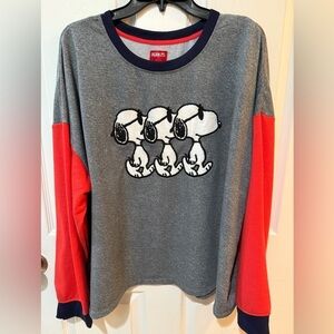 Peanuts Gray and Red Stiched Snoopy Sweatshirt Classic Raglan Style